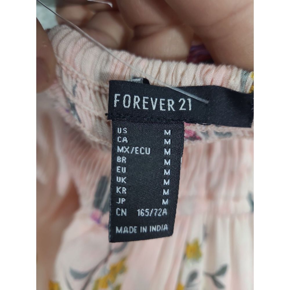 FOREVER 21 Womens pink Floral Hi-Wo Frilled Lined‎ Empire Dress Sz M Chiffon NWT - Picture 8 of 9